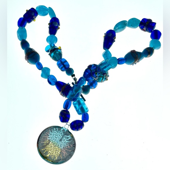 3 for $30 Artisan Glass Beaded Necklace with Art Glass Pendant - Picture 3 of 9
